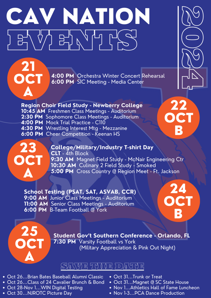 weekly calendar of events