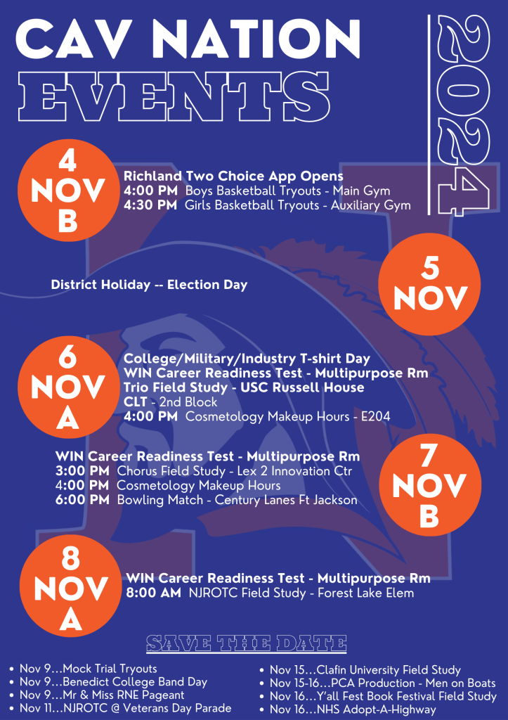 weekly calendar of events